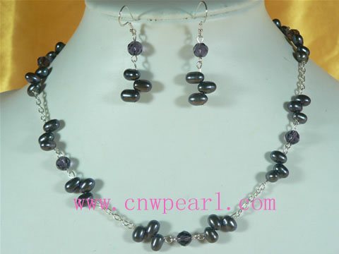 6-7mm top drilled freshwater pearl jewelry necklace&earrings set